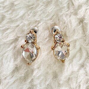 Gold-Tone Pendant Stud Earrings with Large Faux Crystals – Elegant Sparkle